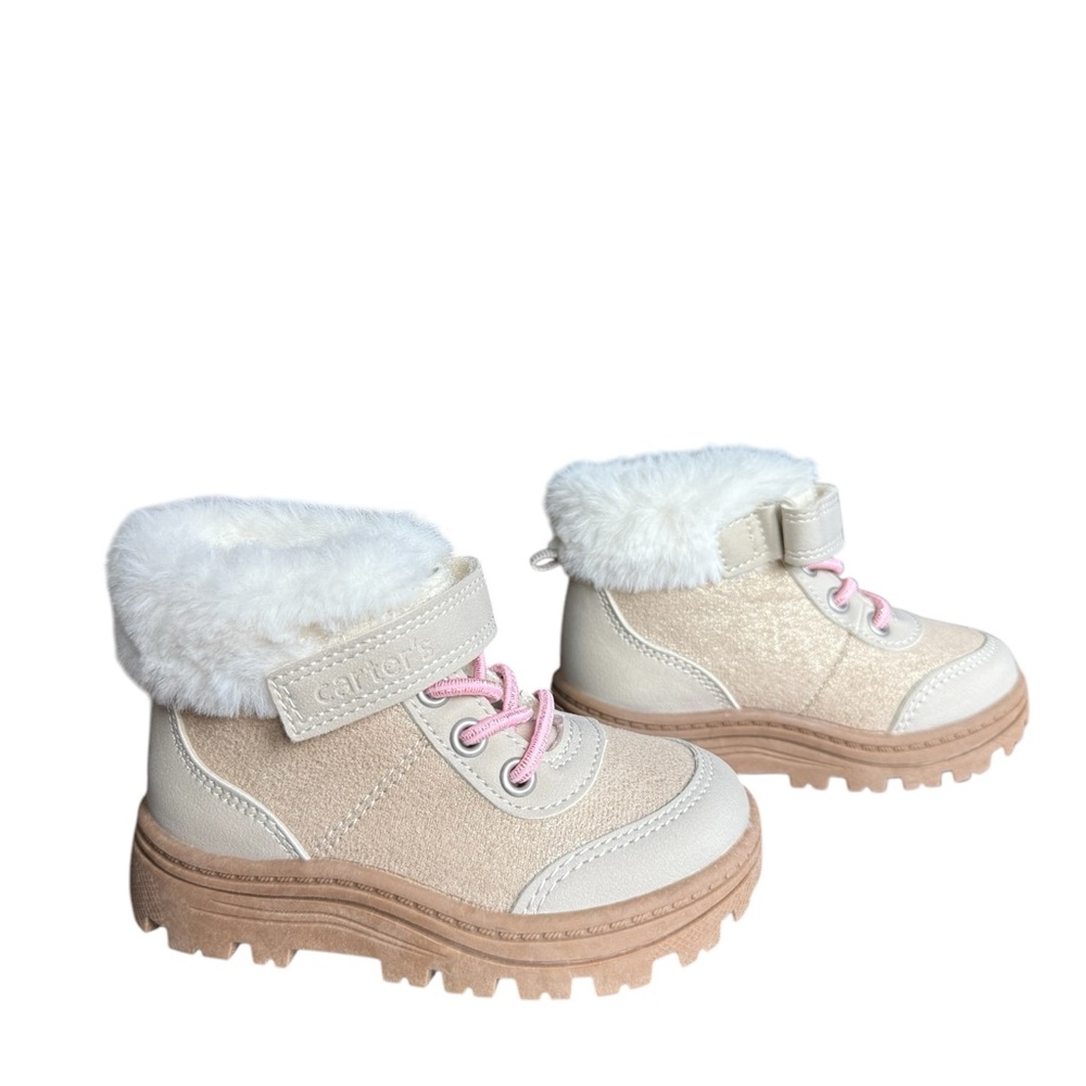 NWOT Carters  Kids' Cream Boots with Pink Accents